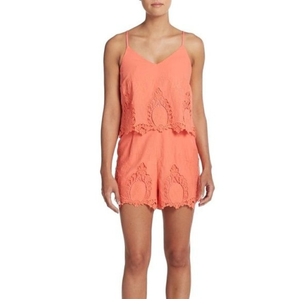 Saks Fifth Avenue Coral Crochet‎ Lace Sleeveless Romper M